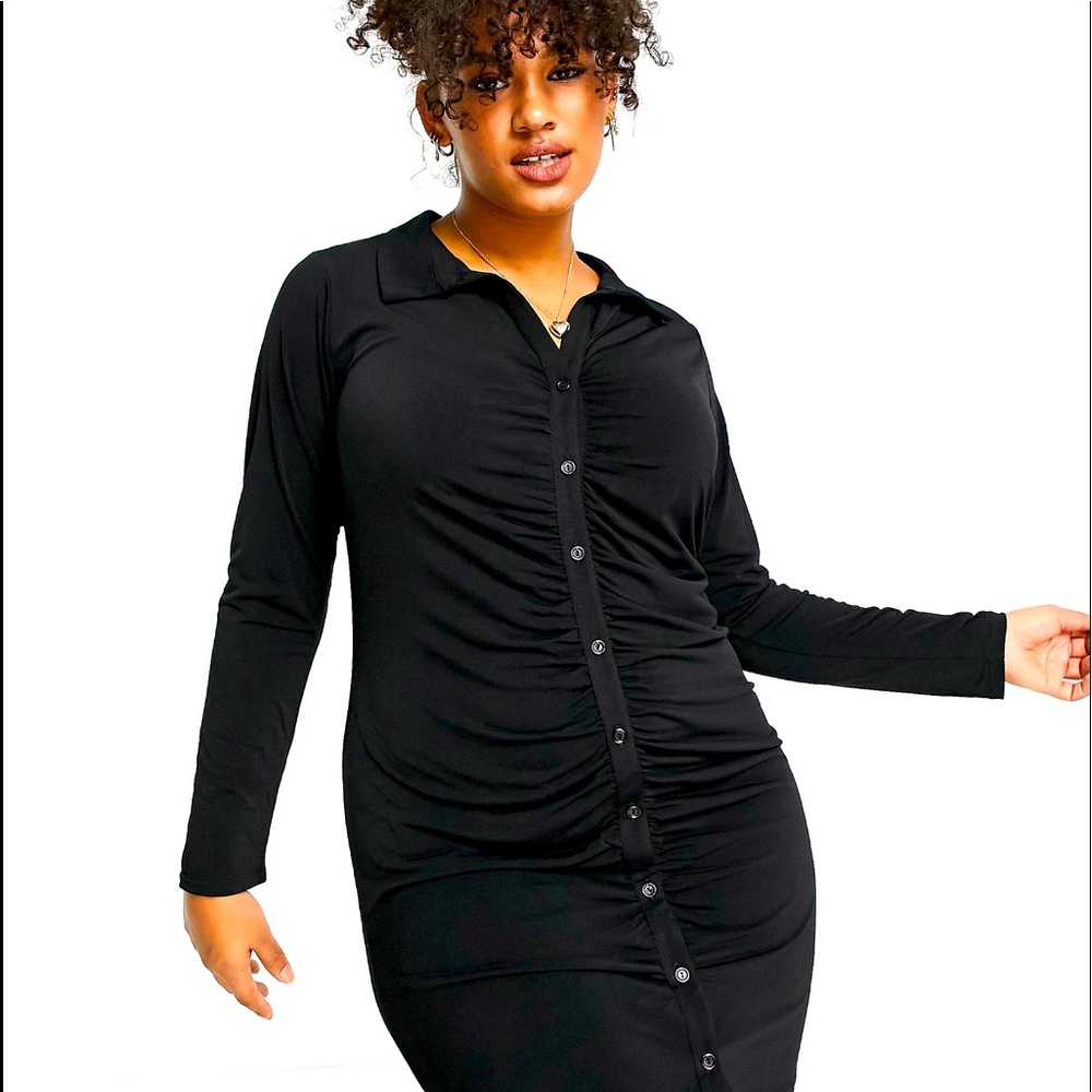 ASOS Plus Ruched Button Through Mini Dress